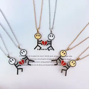 [New Product Offer] New Stickman Couple Love Magnetic Necklace for Men and Women, a pair of versatile niche clavicle chain attraction pendant gift