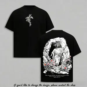 He Is Risen Easter Jesus Vintage  Oversized T-Shirt, Resurrection Christian Graphic Tee, Heavy Cotton Unisex Faith Streetwear, Religious Easter Sunday Shirt Gift for Believers-ZB