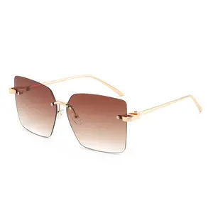 Square frameless sunglasses cross-border European and American retro men and women Internet celebrity fashion street shot concave sunglasses