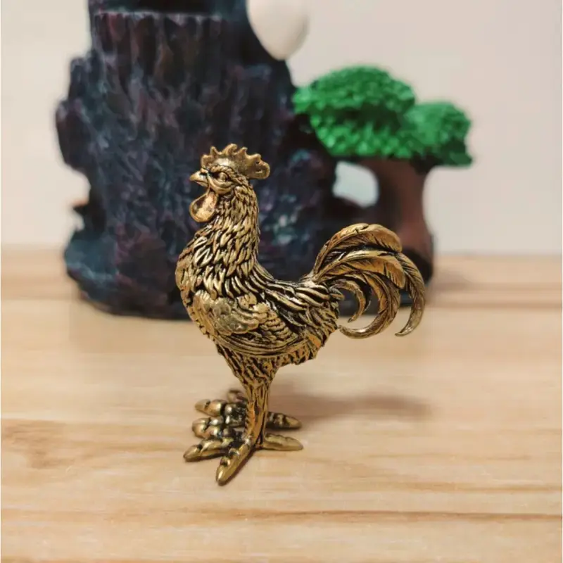 Elegant Brass Rooster Statue Figurines, Animal Decor for Home Office Gift, Detailed Feathers Comb Design, Rustic Desktop Display, Animal Decorations, Decorative Piece