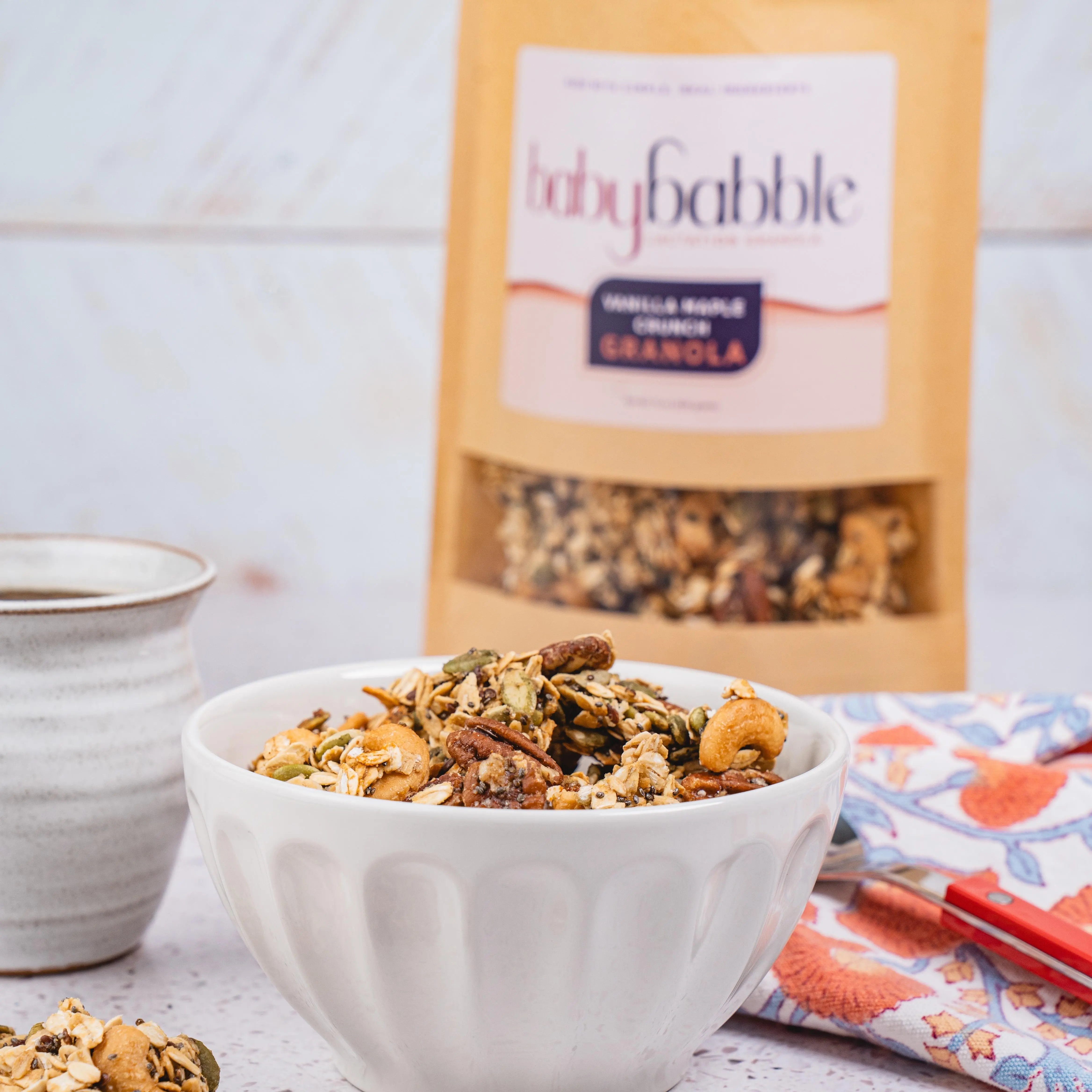 Vanilla Maple Crunch Lactation Granola - Low Sugar, Low Salt Breakfast Cereal with Old Fashioned Oats, Flax Seeds, Pumpkin Seeds for Breastfeeding Moms, Granola for Yogurt