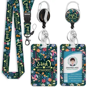 BY-B78  Teacher Lanyards for Id Badges, Rainbow Teachers Badge Holder with Retractable Reel Clip, Adjustable Breakaway Name Tag Lanyard Vertical ID Card Protector Case for Nurse Nursing Doctor Student