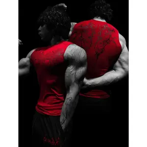 Men's High-Stretch Compression Tank Top - Compression Shirts, Quick-Dry Twill Fabric, Printed Sleeveless Muscle Vest, Slim-Shaping, Moisture-Wicking, Multi-Size Red Sports Vest for Gym, Fitness