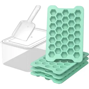 Mini Ice Cube Tray for Freezer Small Plastic Ice Trays with Box Easy Release Stackable Mini Ice Cube Maker Nugget Ice Trays with Ice Container