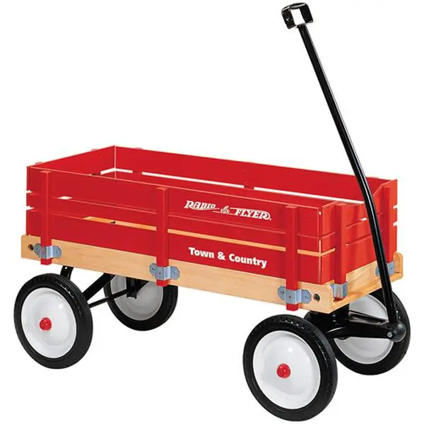 Radio Flyer Town And Country Wagon - 212 MAIN, Natural Wood, Classic, Extra Large, Easy Pull, Fold-Up Handle, Removable Sides, Outdoor Leisure, 18 Months and Up, 10x1.5 Inches, 36x16.5x9.5 Inches, Playtime Essential