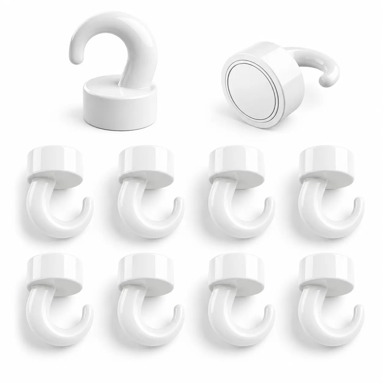 Mini Magnetic Hooks, Space-Saver for Home & Travel | Cruise essentials, Kitchen must-haves, Office Organizer, 0.48in base - 8lbs hold, White, 10/30Pack