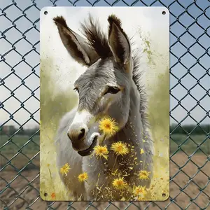 2D Flat - 1pc Iron Decorative Painting Grey Donkey With Dandelions | Wall Mount Durable Metal Sign, Nautical Decor, Room Decor Ideal For Kitchen, Dining Room, Bar, Cafe, Garage Decor, Retro Wall Decoration