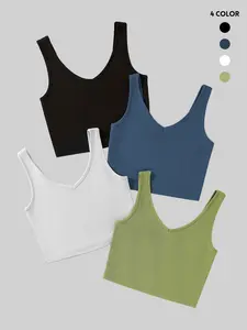 Women's Casual Solid Tank Tops 4-Piece Set, Comfortable & Stylish, Perfect for Daily Wear, Versatile Summer, Easy to Match