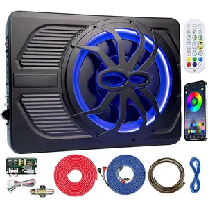 2025 Outdoor Upgraded 10" 1200W Slim Under Seat Powered Car Subwoofer with Colorful LED Ambient Lights, Car/Truck Audio Sub Built in Amplifier Outstanding Heat Dissipation, Powerful Bass for 10inch Upgraded Version 800W Slim Under nstallation Cable Kit)