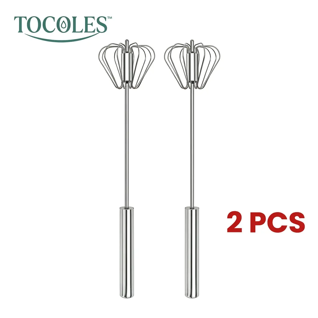 AA Stainless Steel Hand-Push Spinning Egg Beater - Food-Grade Rust-Resistant Camp Kitchen Cooking Accessory, Sturdy Riveted Construction, Semi-Automatic Design for Stirring, Egg Mixing, Easy to Clean