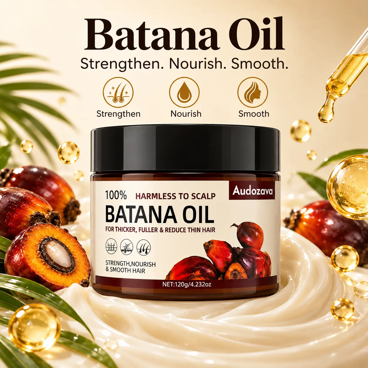 Batana Oil Hair Growth Treatment - 120ml Lightweight Nourishing Oil Gel, Natural Moisturizer to Hydrate Dry Damaged Strands & Care for Scalp