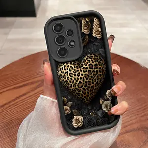 Stylish Rose Leopard Print Heart Case for Samsung Galaxy S24 Plus S25 S23 S22 S21 Ultra FE S24+ Patterned Soft TPU Full Camera lens Protection Rugged Phone Cover Gift 2D printing