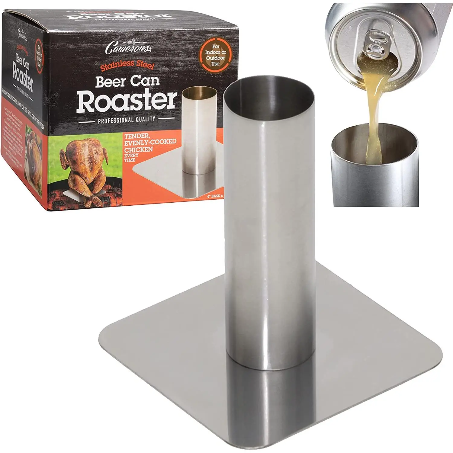 Camerons Beer Can Roaster - Stainless Steel BBQ Beer Can Chicken Roaster with Instructions and Recipes
