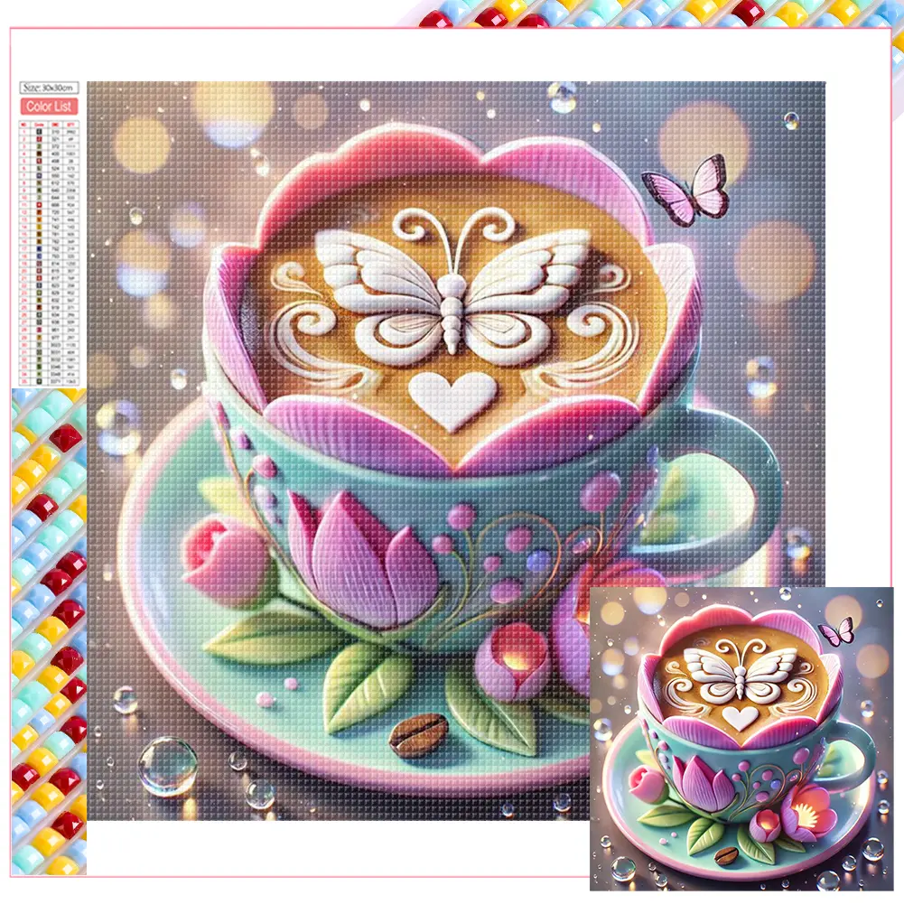 5D DIY Full Square Drill Diamond Painting Coffee Cup Kit Home Decor 35x35cm