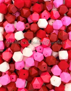 14mm Valentine Mixed Hexagon Silicone Bead, Valentine's Day, Cupid Beads, Metallic/Solid, Loose, Crafting Supplies, Beading Supplies