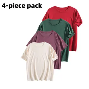 4-Pack Women's Crew Neck Short Sleeve T-Shirts, Soft Breathable Colored Basic Tees for Everyday Wear Streetwear Summer Casual