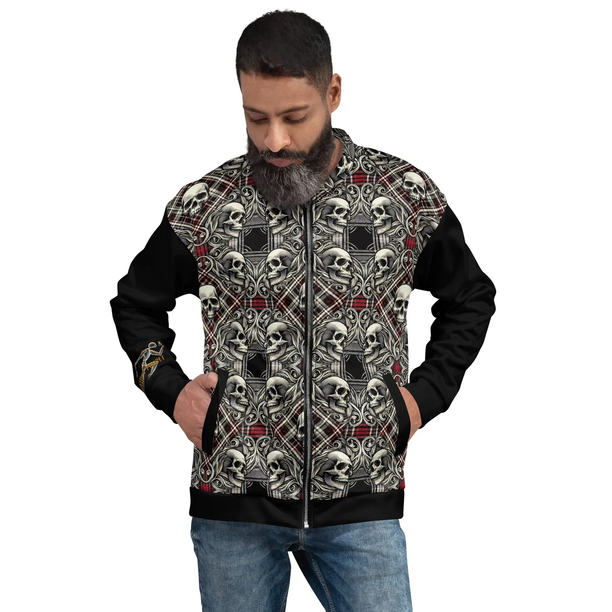 "Plaid Skulls" Unisex Bomber Jacket