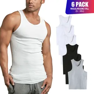 6 Pack Men's A-Shirts 100% Cotton Lightweight Ribbed Underwear Tank Top Solid Casual Menswear S-3XL Regular Big & Tall Workout Breathable Sleeveless Plain Classic