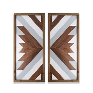 2Pcs Aztec Wood Wall Decor Southwest Nursery Kitchen Boho Cyan Black Wall Art Modern Vintage Geometric Farmhouse Rectangle Framed Hanging Signs Living Room Bathroom Decor