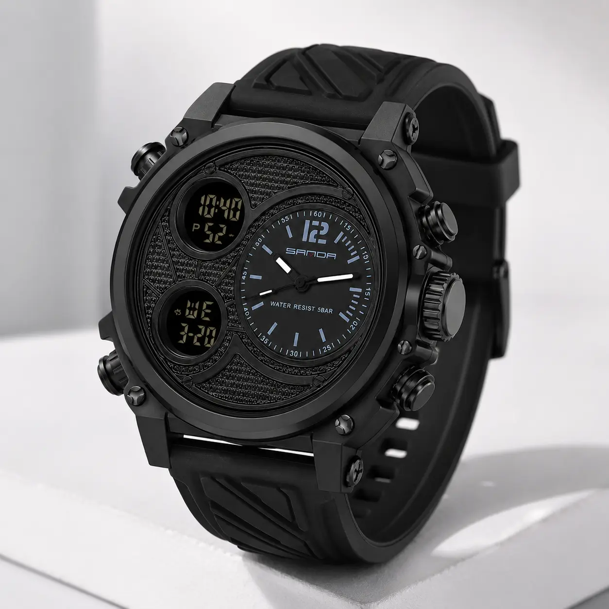 Large Dial Sports Watch for Men Dual Display Analog Digital Waterproof Electronic Wristwatch Multi-Function Outdoor Tactical Timepiece with Alarm Clock LED Backlight Durable Rugged Men's Fashion Accessories Daily Wear Perfect Gift