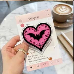 Pastel Goth Pink Heart Bat Phone Grip | Creepy Cute Cross Expanding Phone Stand Holder Accessory for Spooky & Witchy Aesthetic Lovers
