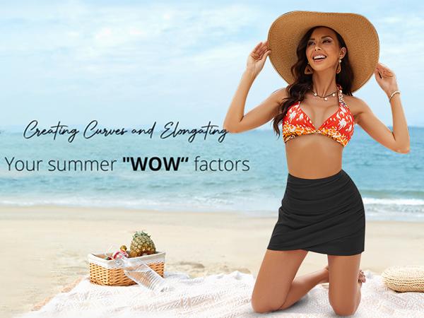 GRAPENT Women's High Waisted Bikini Bottoms Ruched Swimsuit Tulip Hem Swim Skirt-in Briefs GRAPENT Women's High Waisted Bikini Bottoms Ruched Swimsuit Tulip Hem Swim Skirt-in Briefs