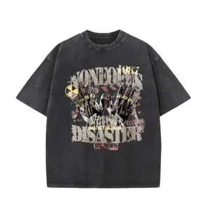 Edgy Unisex Grunge Style Tee – Distressed Black Wash, Bold Typography & Post-Apocalyptic Print, Perfect for Alternative Casual Outfits