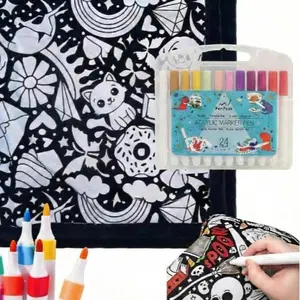 DIY Coloring Blanket for Kids & Adults 50x60 Inch Washable Doodle Throw with Markers Creative Personalized Art Project Cozy Home Decor Seasonal Decorations Perfect Holiday Gift for Creative Girls & Boys