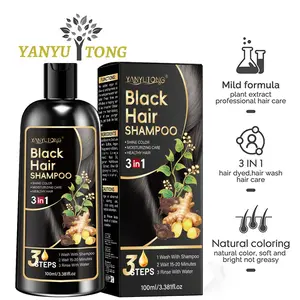 3-in-1 Hair Dye Shampoo, Natural Black for Hair Coverage, Infused with Herbal Ingredients & Ginseng Extract, Gentle Plant-Based Haircare, Non-Damaging to Hair & Scalp, Easy to Rinse & Moisturizing, Suitable for Autumn & Winter