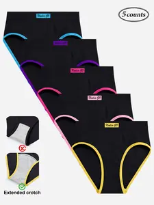 Women's Seamless Panties Fashion Colorblock Triangle Underwear, Breathable Extended Leg Opening, Pack of 5, Comfortable Ladies' Lingerie