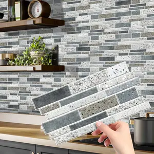 Marble Pattern Self-adhesive Wall Sticker, 24pcs/set Waterproof & Oil-proof Wall Decal, Decorative Sticker for Kitchen & Bathroom & Laundry Room, Ornaments