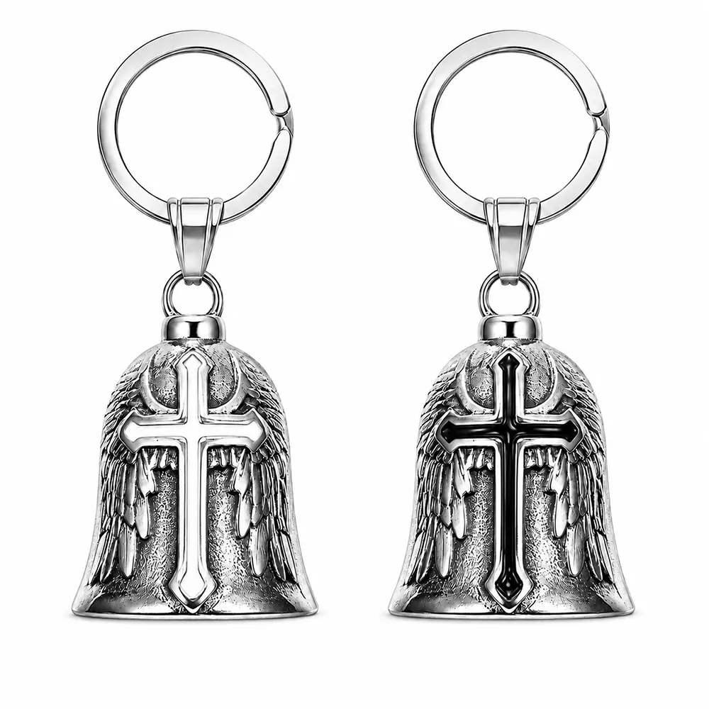 Ride Safe And Protect Your Journey With This Guardian Angel Wing Cross Bell Keychain Making The Perfect Meaningful Gift For Bikers Everyday Carry Enthusiasts And Loved Ones