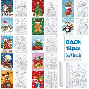 Pre Drawn Canvas to  for  - 12 Pack Christmas Theme Pre-Stretched Canvas Panels (5x7 inch) Easy  Art Kit for Beginners, Gifts