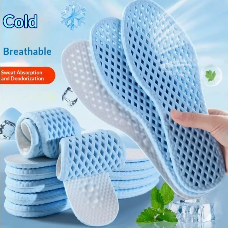 5 Pairs of Summer Cooling, Breathable, Shock-Absorbing, and Sweat-Wicking Insoles — Featuring a Perforated Design, These Ergonomically Supportive Inserts Provide Comfort for Both Men's and Women's Athletic and Casual Footwear.