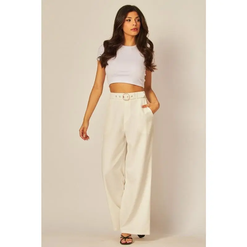 Love Poem Pearl Belted Wide Leg Pants