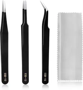 3 count Precision Tweezers Set,  Stainless Steel Anti-Static ESD Tweezes, Suitable for Tweezers, for Craft, , Soldering, Model, Hobby,  Making Laboratory