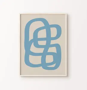 Blue Beige Scribble Print, Neutral Abstract Bold Squiggle Modern Scandinavian Boho Japandi Home Decor