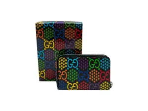 Pre-owned GUCCI Coated Canvas Small Leather Goods Star Wallet Colorful GG Patterned Design with Zip Closure Fashion Accessory