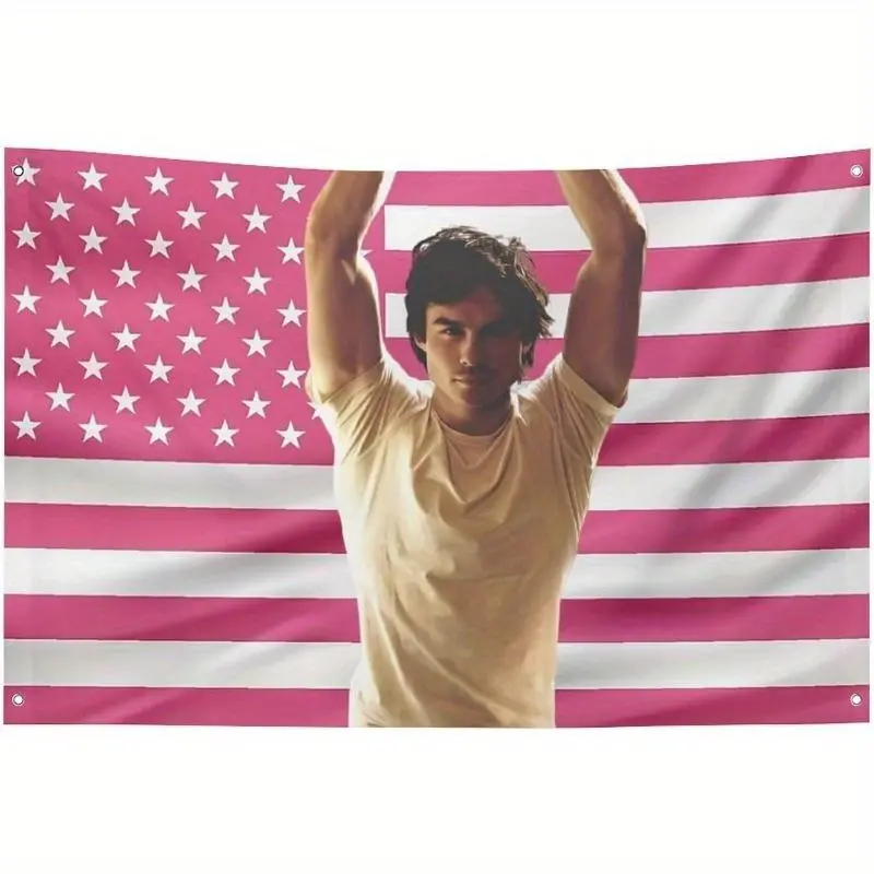 Damon Salvatore The Vampire Diaries Characters Printing Decorative Flag Wall Banner (3x5ft) - 1pc Durable Fabric, 4 Grommet Holes, Home Supplies Home Decor for Bedroom, Party Use