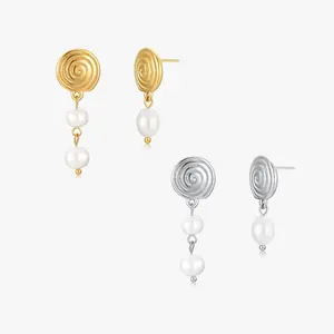 Spiral Asymmetrical Pearl Earrings (Greek Inspired Collection)