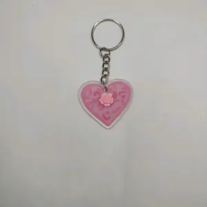 Pink Acrylic Heart Keychain with Keyring Attachment and Pink Design