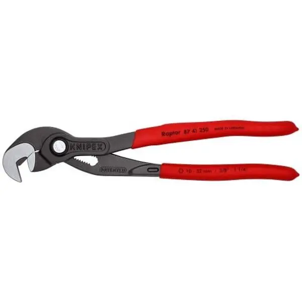 KNIPEX (87 41 250) 10-Inch Raptor™ Pliers, Push Button Hand Tool, All-Purpose Tightening Tool for Brake Work, Inch and Metric Nuts