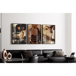 Set of 3 Black Girl Wall Art, Black Art Poster, Girl Room Decor, Product without frame