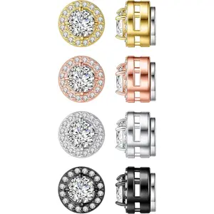 4 Pairs Magnetic Earrings for Men - Stainless Steel Clip on Earring Set Fake Earring Non-piercing CZ Hypoallergenic Magnet Earring for Women Men