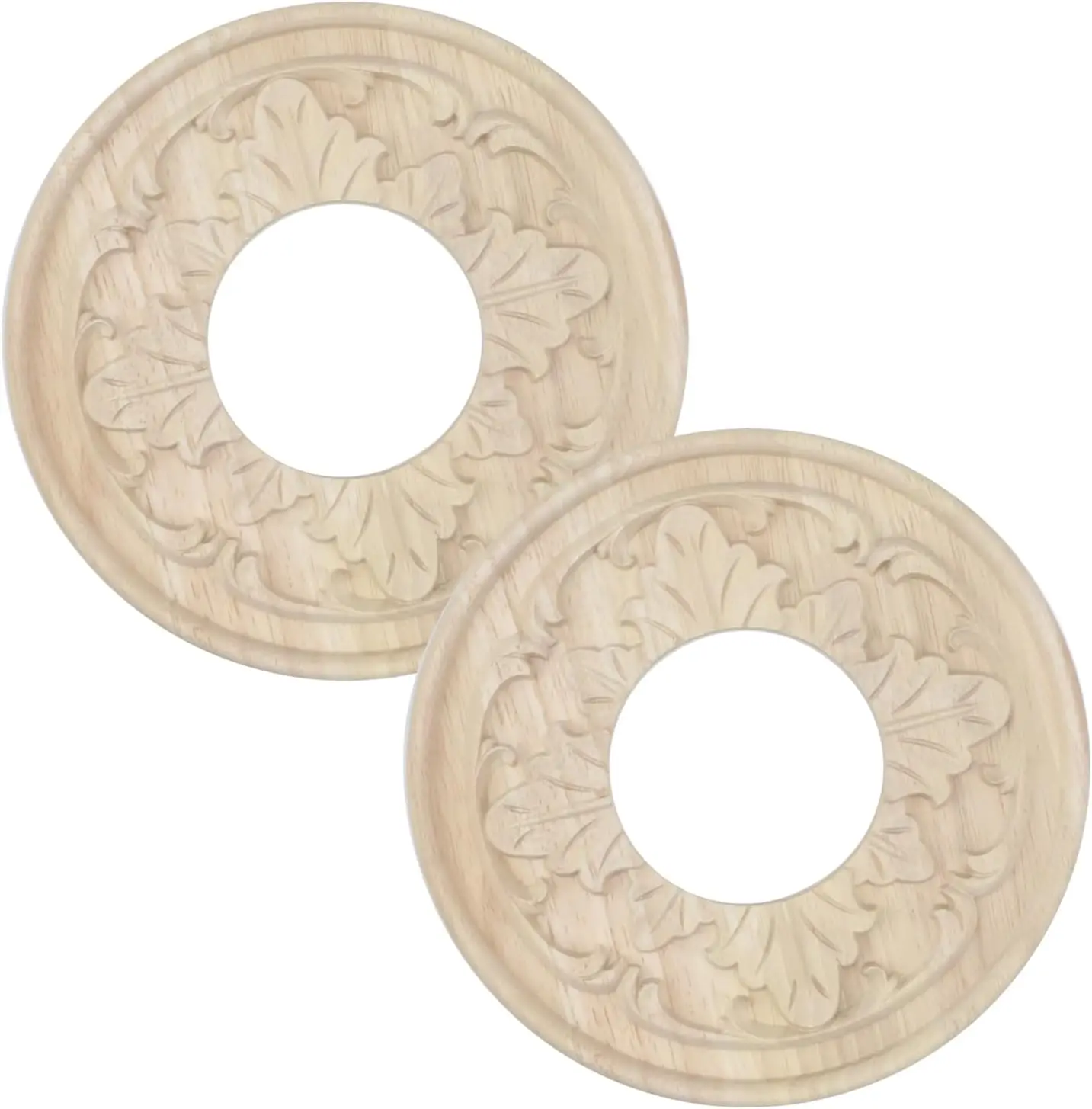 2pcs Wooden Ceiling Fan Medallion Molded Wood Carved Light Ceiling Cover Round Ring Lighting Ceiling Medallion Home Decorative for Light Fixtures Ceiling Fans Chandeliers, 8" OD x 3.15" ID
