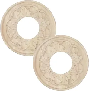 2pcs Wooden Ceiling Fan Medallion Molded Wood Carved Light Ceiling Cover Round Ring Lighting Ceiling Medallion Home Decorative for Light Fixtures Ceiling Fans Chandeliers, 8" OD x 3.15" ID