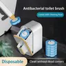 Wall-Mounted Long-Handle Disposable Toilet Brush Wand Set - Grey-Gold/White-Gold, 24/48/72pcs PP Sponge 3-Layers Anti-Fouling Heads, Sticky Hook, Holder, Daily Touch-Free Bathroom Cleaning System with Cleaning Fluid