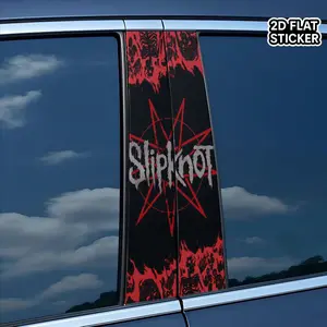 [2D Flat Sticker] 2pcs Slipknot Red Pentagram Skull & Flame Car Decal Sticker - Durable Vinyl Graphic for B-Pillar, Waterproof & UV Resistant Exterior, Easy Apply Heavy Metal Auto Decor Side Decals