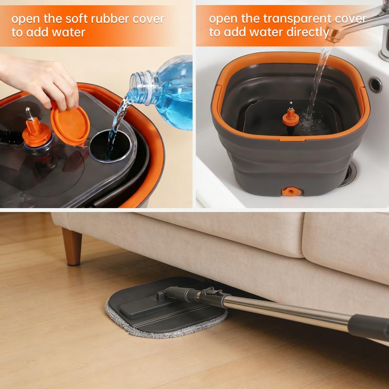 Mop and Bucket Set, Spin Mops with Separate Dirty and Clean Water, 6 Replaceable Mopping Pads with Foldable Buckets for Household Use Floor Cleaning