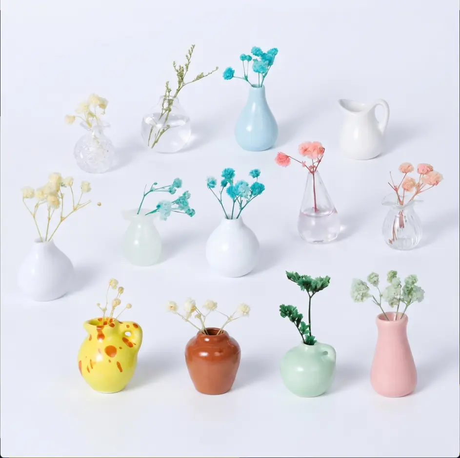 12PCS Small Magnetic Ceramic Cylinder Mini Flower Vases with Resin Magnets - Insert Cute Floral Accents, Space-Saving Kitchen Fridge Decor, Wall-Mountable Magnetic Display, DIY Fridge Magnets, Kitchen Decor